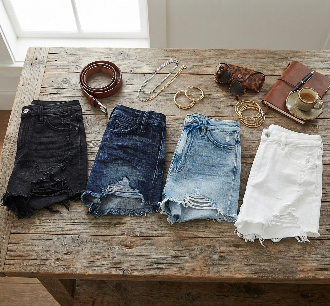 Damen Jeans Shorts - Lässig mit Fransen - Stilvolle Denim Sommerhose