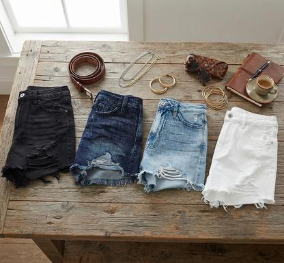 Damen Jeans Shorts - Lässig mit Fransen - Stilvolle Denim Sommerhose