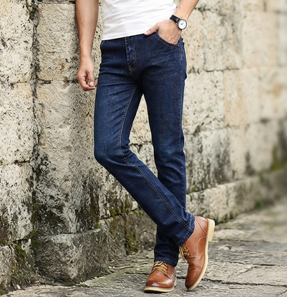 Herren Stretch-Jeans Slim-Straight Klassische Denim-Hose Dunkelblau