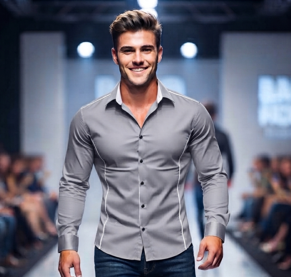 Herren Slim Fit Langarmshirt - Elegantes Freizeithemd in Schwarz, Weiß & Grau (M-XXXL)