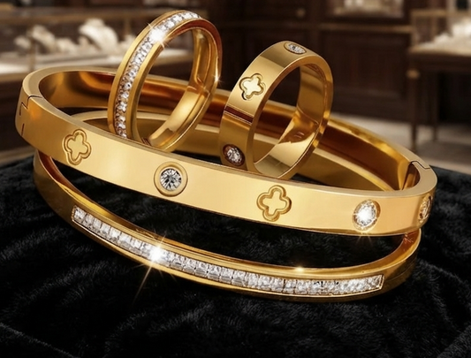 Damen Armband Ring Set 4-teilig Kristall Layered Look Blumen Schmuck