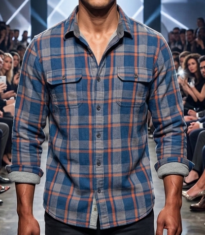 Herren Vintage Flanellhemd Kariert Langarm Freizeit-Hemd Loose-Fit