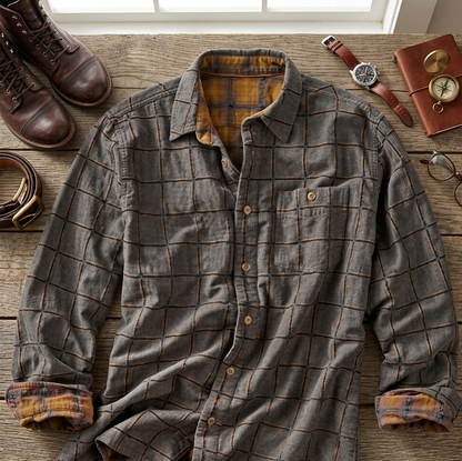 Herren Vintage Flanellhemd Kariert Langarm Freizeit-Hemd Loose-Fit