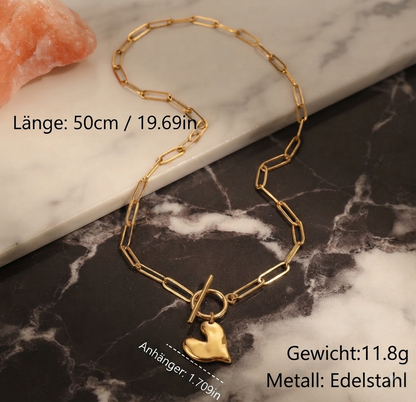 Elegantes Damen Halskette & Armband Set – Herz-Design, Edelstahl 18K Gold-Finish