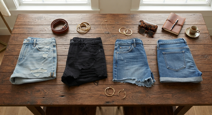 Damen Denim Shorts - High-Waist Jeans-Shorts mit Ripped-Look & Stretch