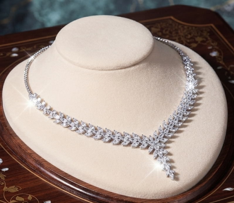Damen Zirkon Silber Schmuck-Set Kette Ohrringe Ring Geschenkbox
