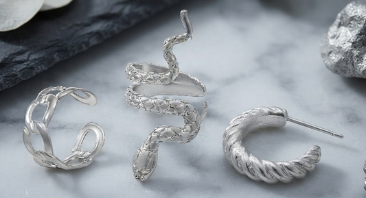 Damen Ohrring-Set Schlangen-Design Metall Schmuck 3tlg