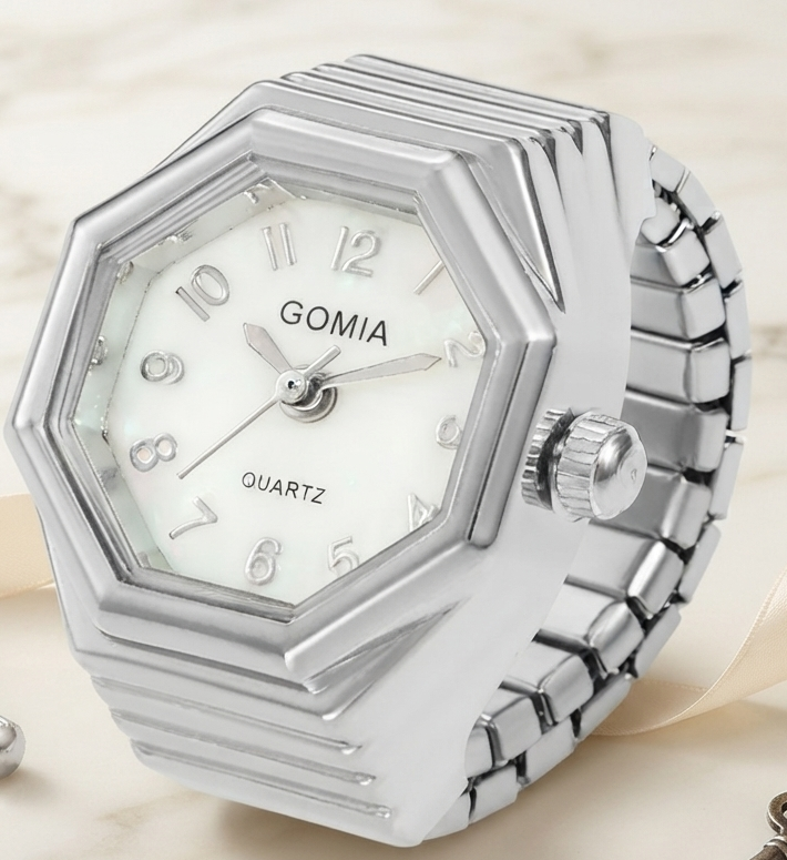 Eleganter Hexagon Ring-Uhren Unisex - Modische Fingerring Uhr mit Quarzwerk