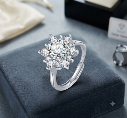 Damen Sunflower Halskette Ring Ohrringe Set Blumen Strass Zirkonia Schmuck