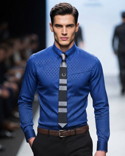 Herren Langarmhemd Slim Fit Designer Streifen Karo Business Casual Shirt Hemd