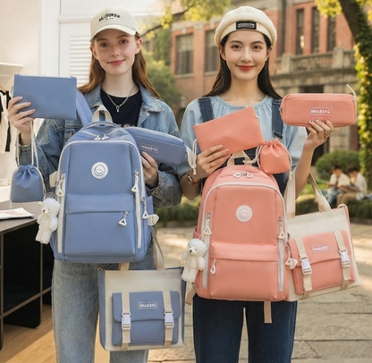 Rucksack Set Große Kapazität Canvas Schultasche Freizeit Rucksack Damen