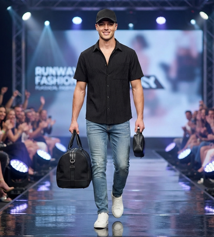 Herren Sommer-Kurzarmhemd Lässiges Freizeit-Hemd Loose-Fit Texturiert