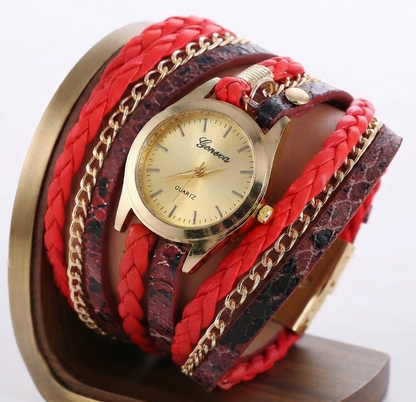 Ladies Wrap Watch Fashion Leopard Weave Bracelet Watch