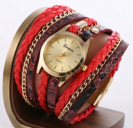 Ladies Wrap Watch Fashion Leopard Weave Bracelet Watch