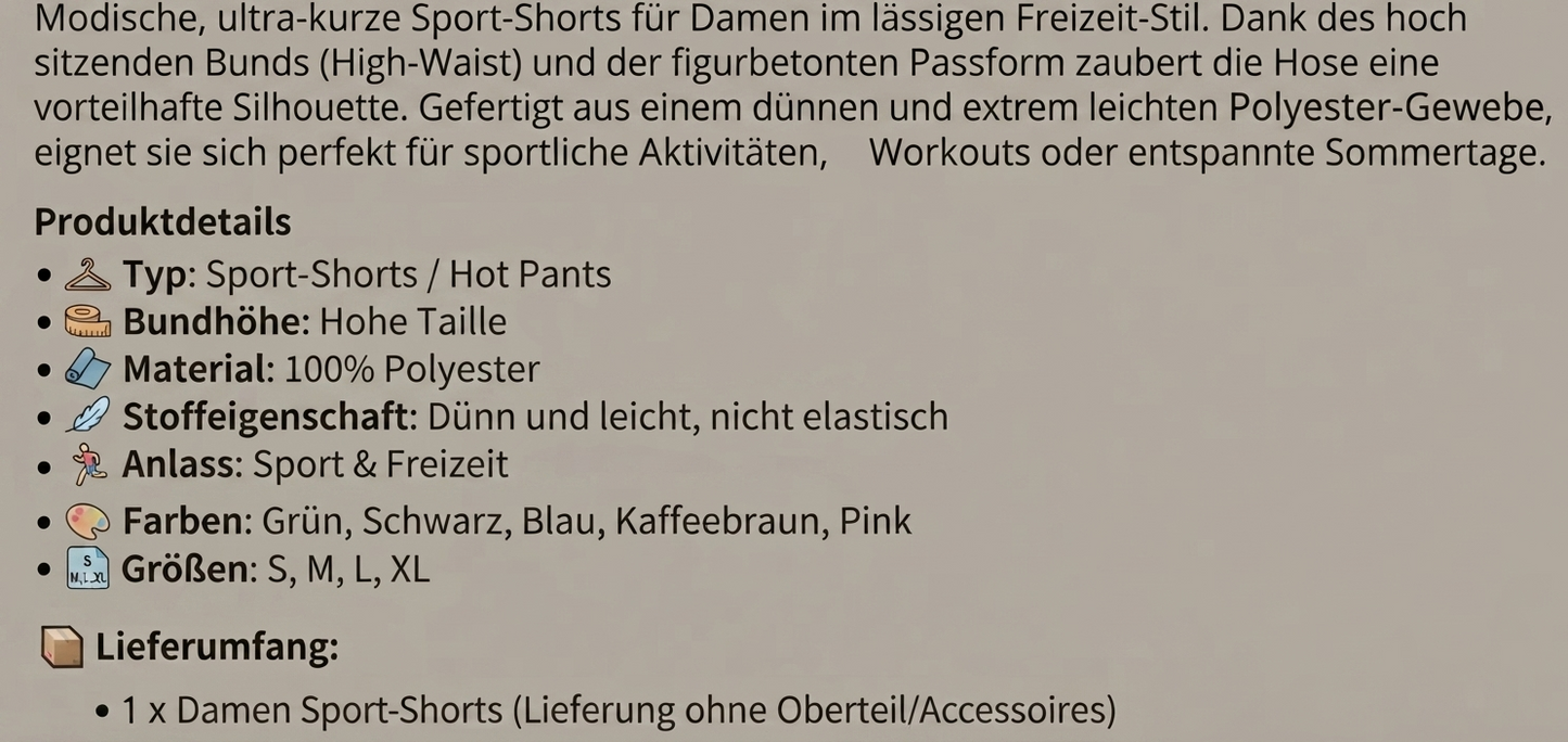 Damen Sport-Shorts High-Waist – Luftig-leichte Freizeit-Hot-Pants