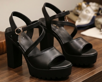 Damen Peep-Toe High Heel Sandalen Sommersandalen Blockabsatz
