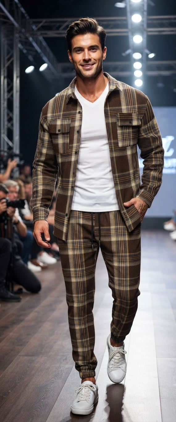 Herren Freizeit-Set Langarmhemd mit Brusttaschen & Hose Zweiteiler Casual