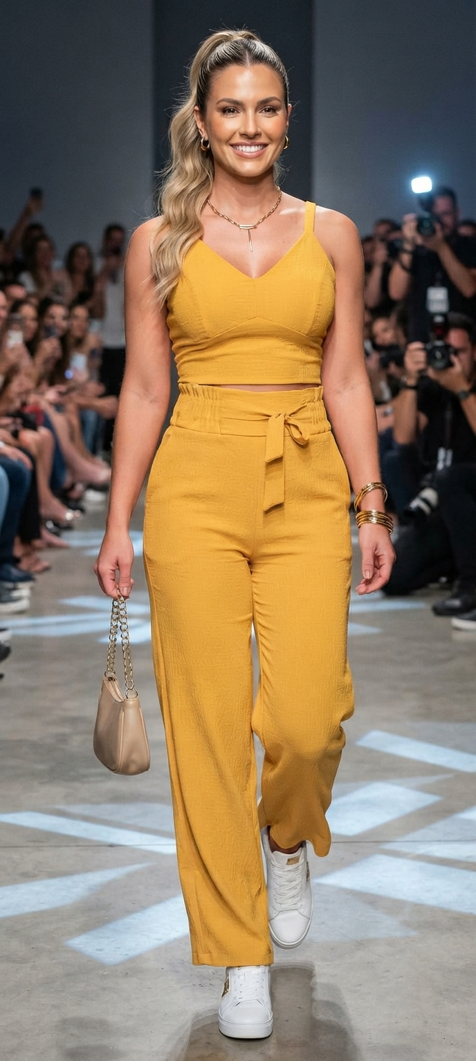 Damen Zweiteiler Set: Ärmelloses Oberteil & Weite Hose Sommer Freizeit Outfit