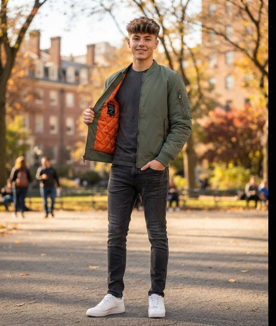 Gefütterte Herren Winter Bomberjacke Winddichte Fliegerjacke Modische Herrenbekleidung mit Rippbündchen Warme Freizeitjacke für die kalte Jahreszeit