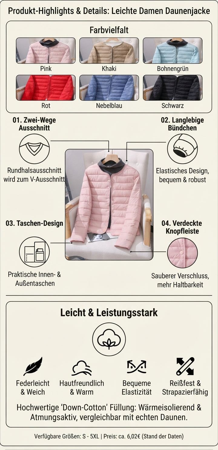 Leichte Damen Baumwolljacke – Ultra-Dünner Langer Mantel mit Reißverschlusstaschen & Extralangen Ärmeln Gr. S–5XL