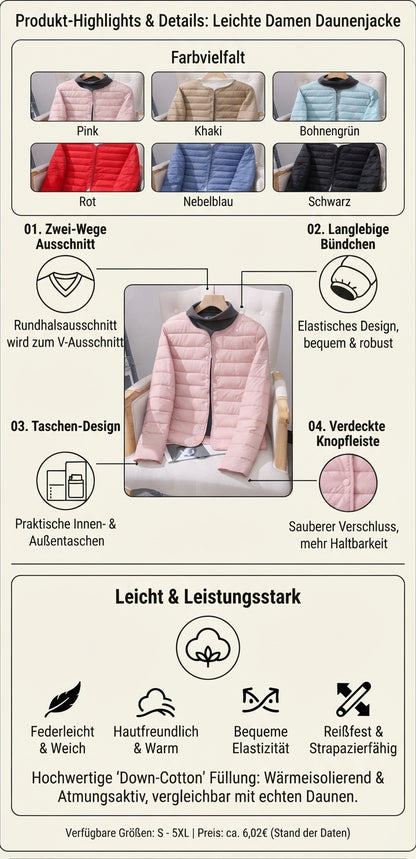 Leichte Damen Baumwolljacke – Ultra-Dünner Langer Mantel mit Reißverschlusstaschen & Extralangen Ärmeln Gr. S–5XL