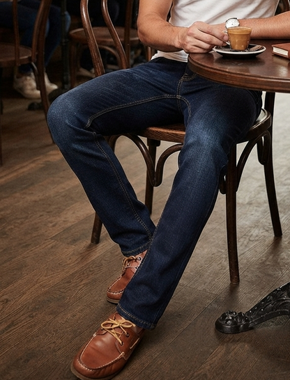 Herren Stretch-Jeans Slim-Straight Klassische Denim-Hose Dunkelblau