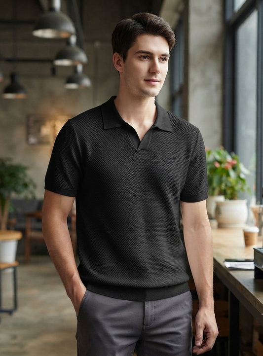 Herren Strick-Poloshirt Slim-Fit Kurzarm Reverskragen Feinstrick Sommer