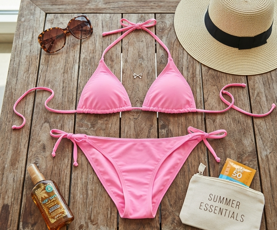 Damen Bikini-Set 2-Teiler Badeanzug Strandmode Unifarben Einheitsgröße