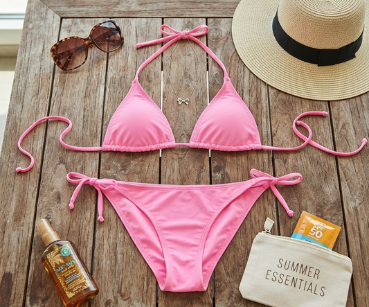 Damen Bikini-Set 2-Teiler Badeanzug Strandmode Unifarben Einheitsgröße