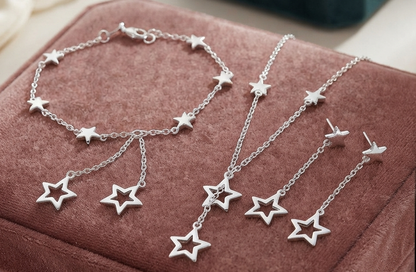 Damen Sternen Schmuck Set Halskette Armband Ohrringe Silber Plated