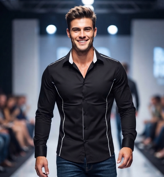 Herren Slim Fit Langarmshirt - Elegantes Freizeithemd in Schwarz, Weiß & Grau (M-XXXL)