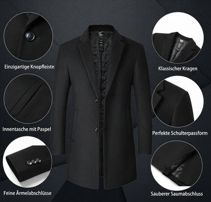 Herren Mittellanger Wollmantel – Eleganter Business Mantel aus Wollmix mit Slim Fit, verdickter Kälteschutz, Größen M bis XXXXL