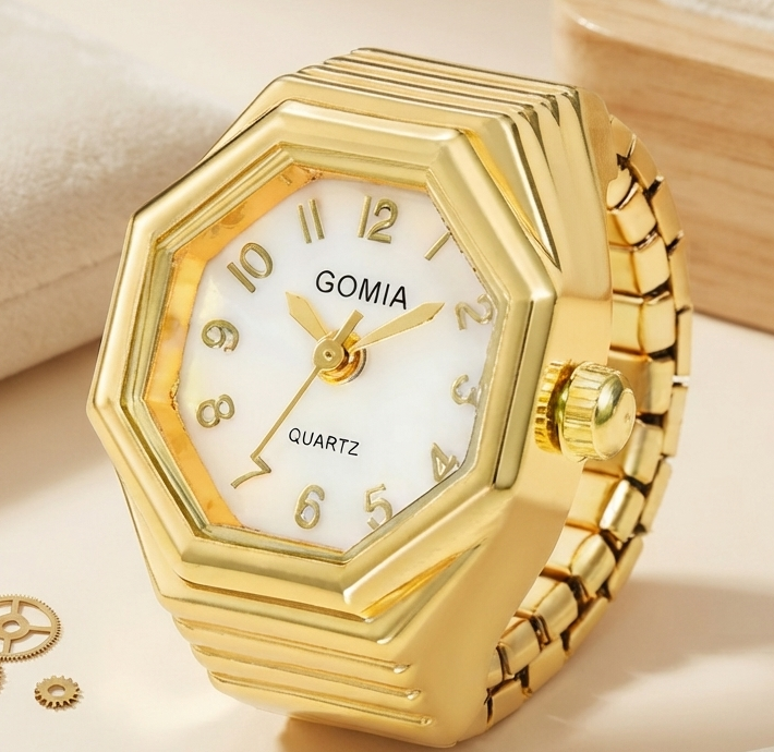 Eleganter Hexagon Ring-Uhren Unisex - Modische Fingerring Uhr mit Quarzwerk