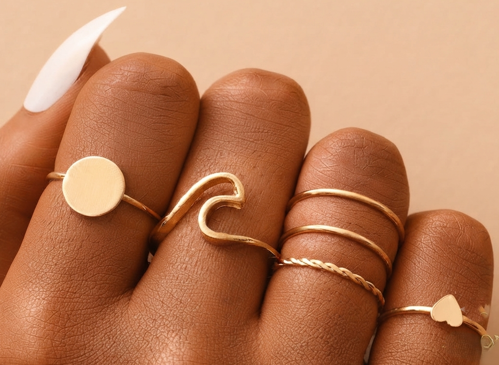 6tlg Damen Ring Set Geometrisch Gold Modisch Statement Schmuck