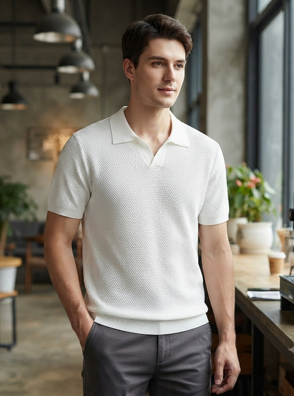 Herren Strick-Poloshirt Slim-Fit Kurzarm Reverskragen Feinstrick Sommer