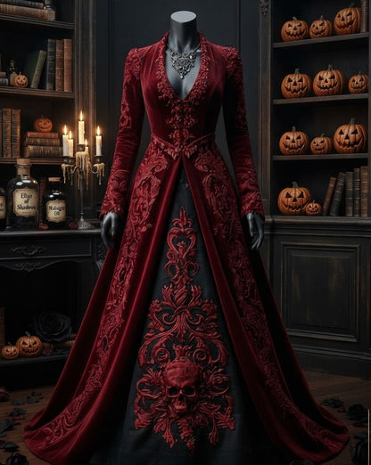 Damen Gothic Hexenkleid Maxikleid im Retro Stil Extravagantes Kostüm in verschiedenen Varianten mit Rüschenärmeln und 3D Muster Größen S bis 5XL