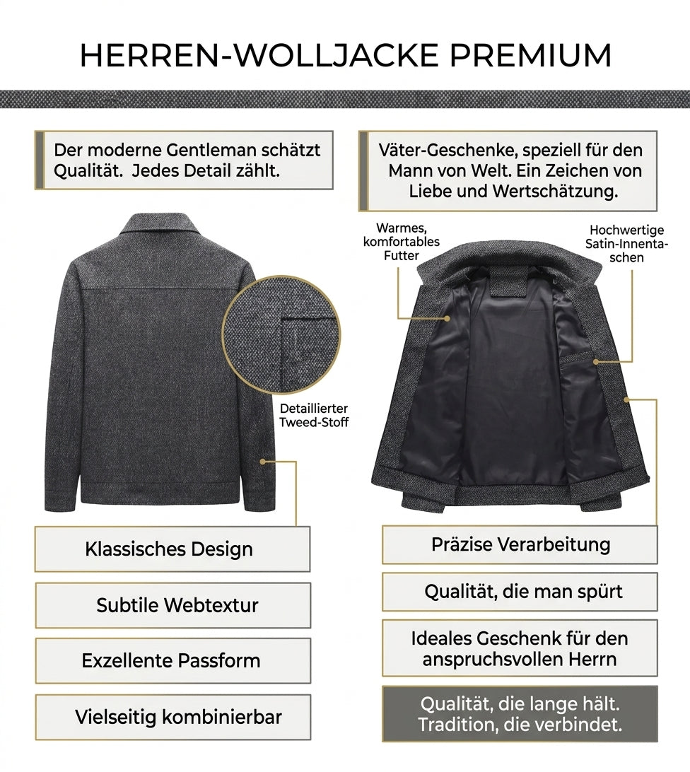 Herren Mode Langarm Wollmantel Übergangsjacke – Klassischer Kurzmantel für Alltag, Büro und Freizeit