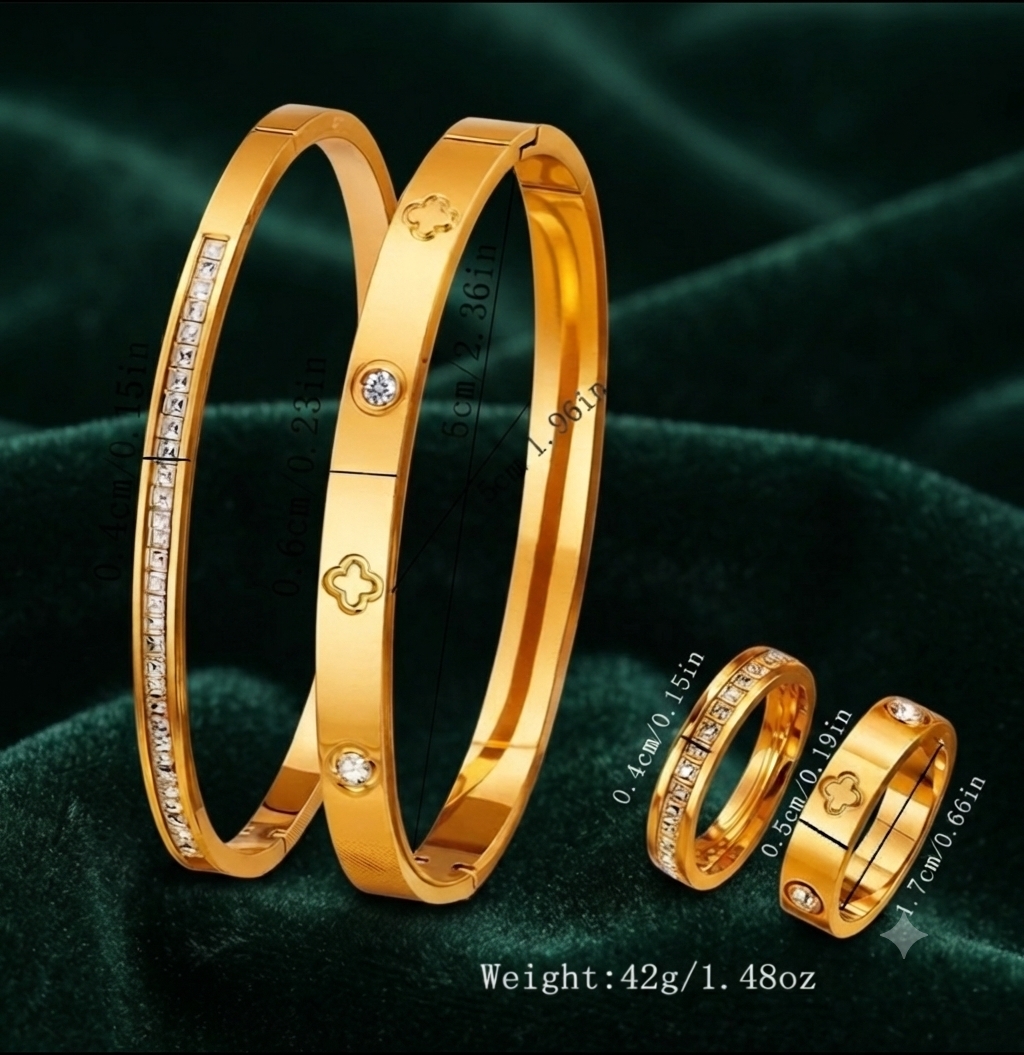 Damen Armband Ring Set 4-teilig Kristall Layered Look Blumen Schmuck