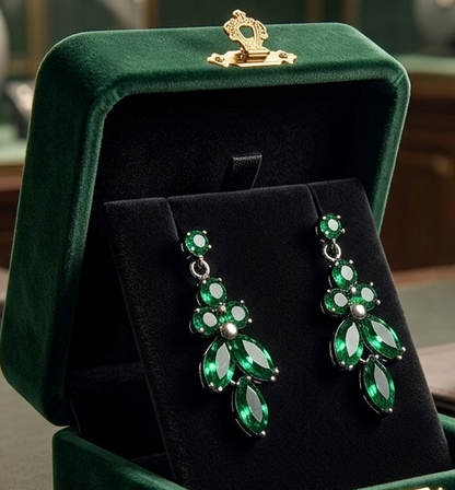 Elegantes Schmuck Set Halskette Ohrringe Zirkon Grün Silber Zweiteiler Party