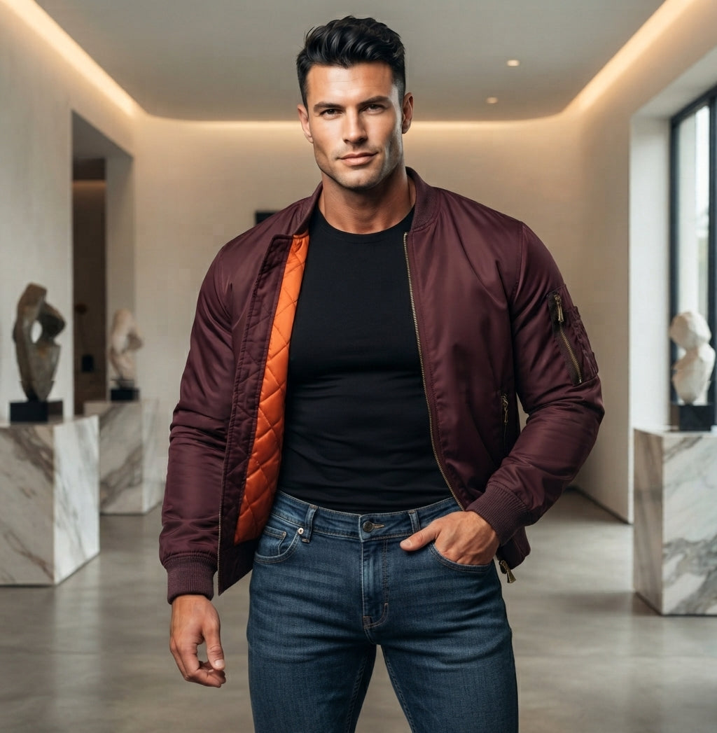 Gefütterte Herren Winter Bomberjacke Winddichte Fliegerjacke Modische Herrenbekleidung mit Rippbündchen Warme Freizeitjacke für die kalte Jahreszeit