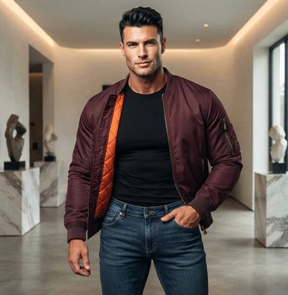 Gefütterte Herren Winter Bomberjacke Winddichte Fliegerjacke Modische Herrenbekleidung mit Rippbündchen Warme Freizeitjacke für die kalte Jahreszeit