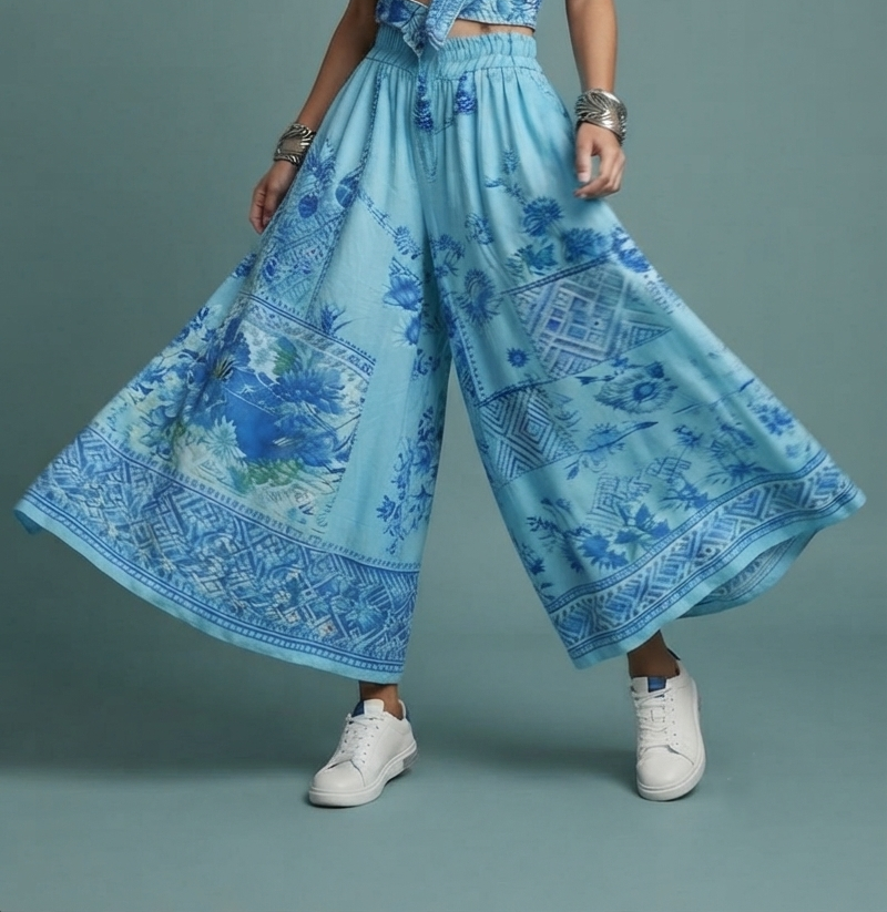 Damen Boho Hosen Weites Bein Lose Sommer Hose Ethno Stil Freizeithose S-5XL
