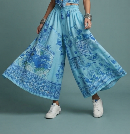 Damen Boho Hosen Weites Bein Lose Sommer Hose Ethno Stil Freizeithose S-5XL