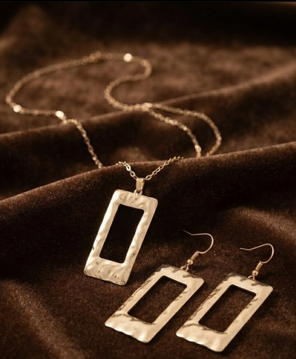 Damen Goldfarbenes Schmuck-Set Geometrisch Hämmerte Rechteck Kette Ohrringe