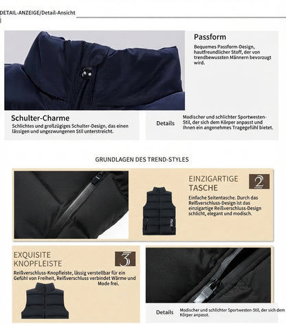 Herren Steppweste Gefütterte Winterweste – Warme Slim-Fit Outdoor-Weste mit Taschen, Farben Schwarz Blau Armeegrün, Größen M bis 6XL