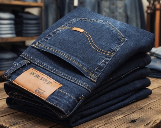 Herren Stretch-Jeans Slim-Straight Klassische Denim-Hose Dunkelblau