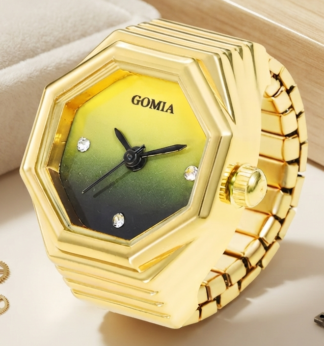 Eleganter Hexagon Ring-Uhren Unisex - Modische Fingerring Uhr mit Quarzwerk