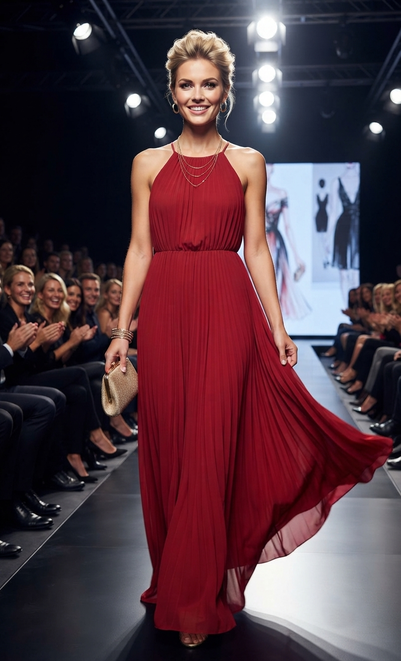 Damen Maxikleid aus Chiffon - Elegantes Sommerkleid, ärmellos - Stilvolles Abendkleid