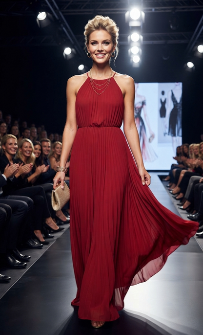 Damen Maxikleid aus Chiffon - Elegantes Sommerkleid, ärmellos - Stilvolles Abendkleid