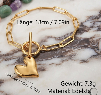Elegantes Damen Halskette & Armband Set – Herz-Design, Edelstahl 18K Gold-Finish